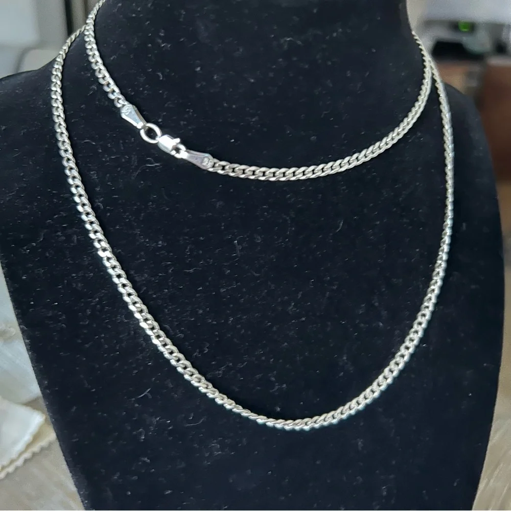 .925 Silver Curb Chain Necklace 28” - Picture 1 of 8